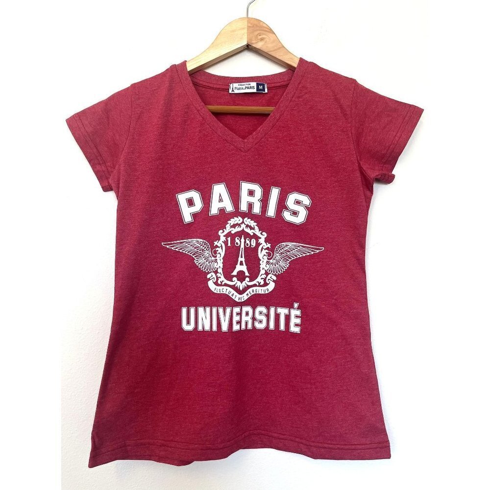 Collection Plaisir de Paris, Paris Universite Pink V-Neck T-Shirt - Picture 6 of 6